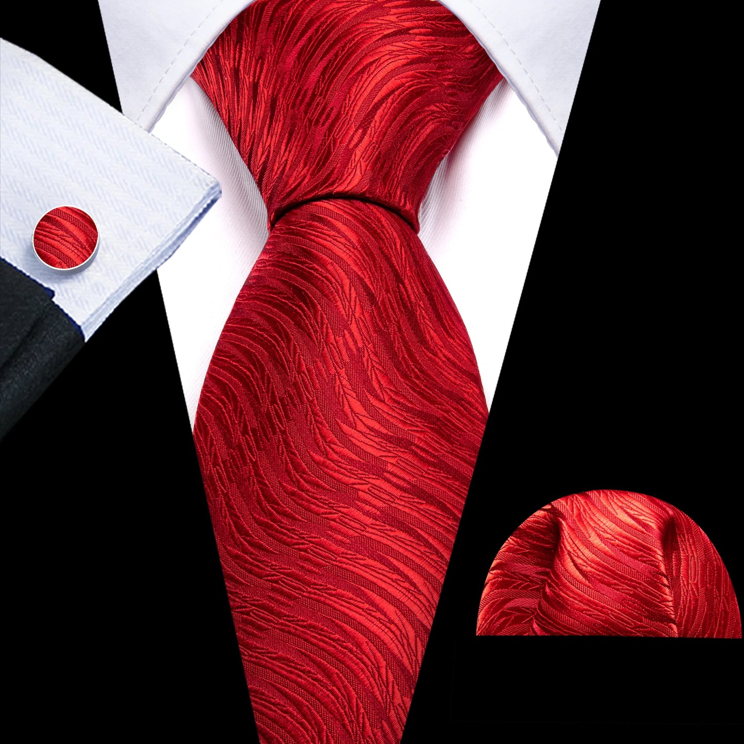 Fashion Red Burgundy Silk Men Tie Set