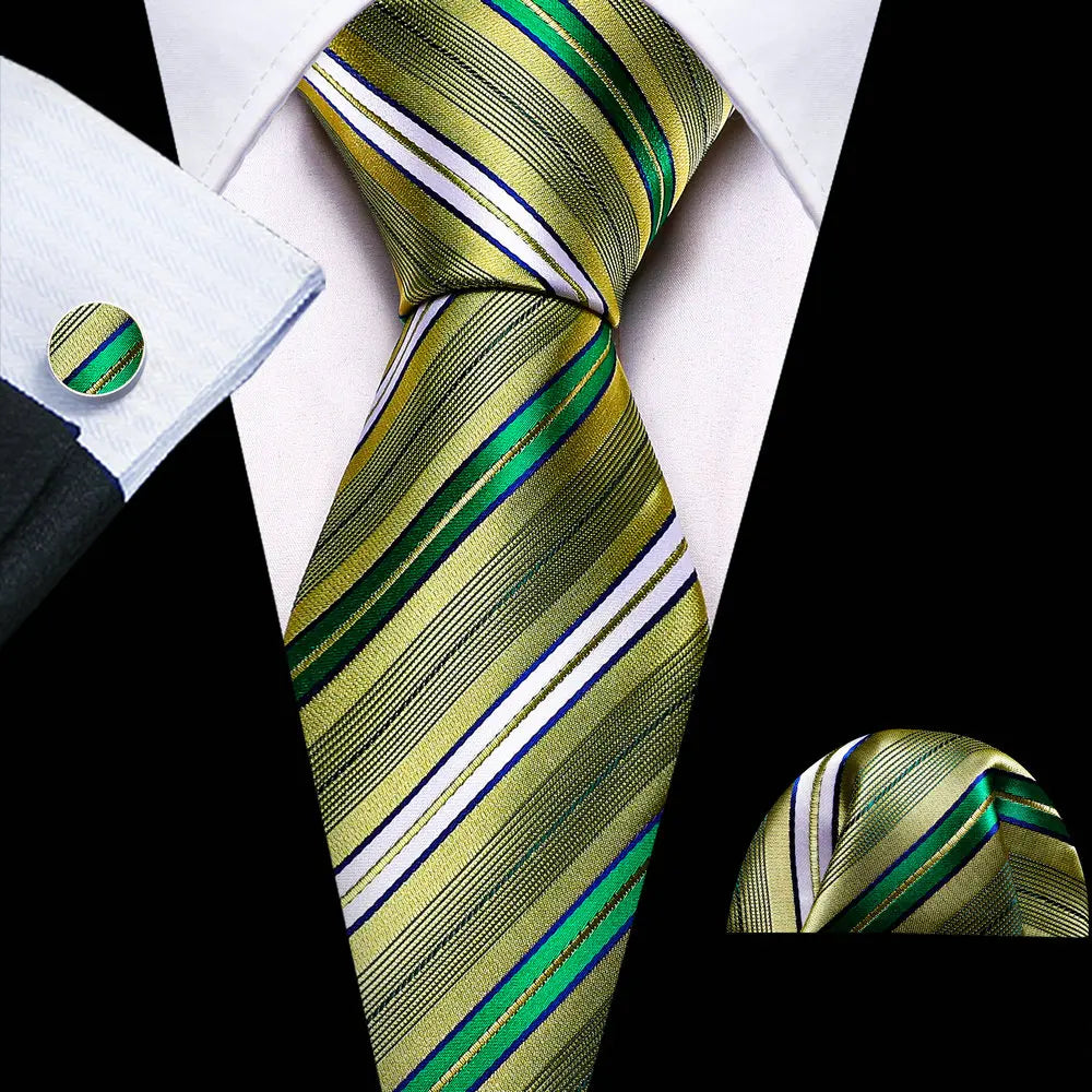 Black Green Silk Mens Ties Set