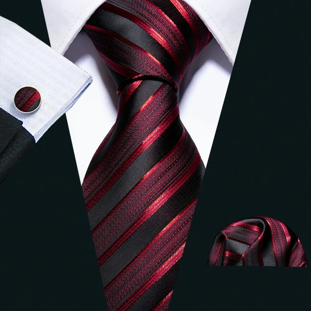 Fashion Red Burgundy Silk Men Tie Set