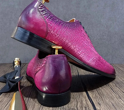 Genuine Purple Crocodile Print Leather Shoes