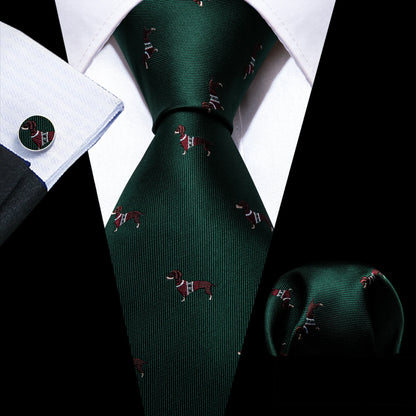 Black Green Silk Mens Ties Set