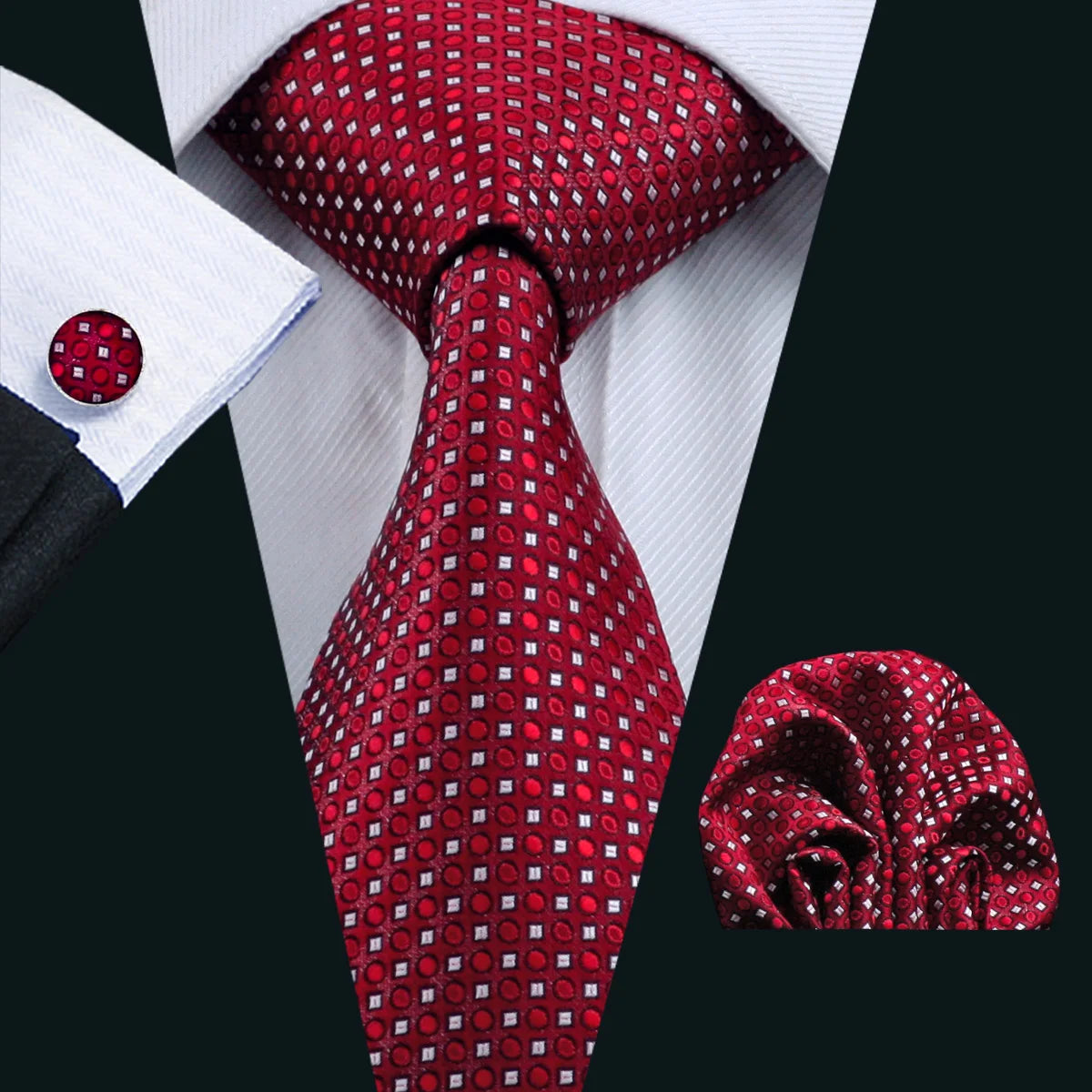 Fashion Red Burgundy Silk Men Tie Set