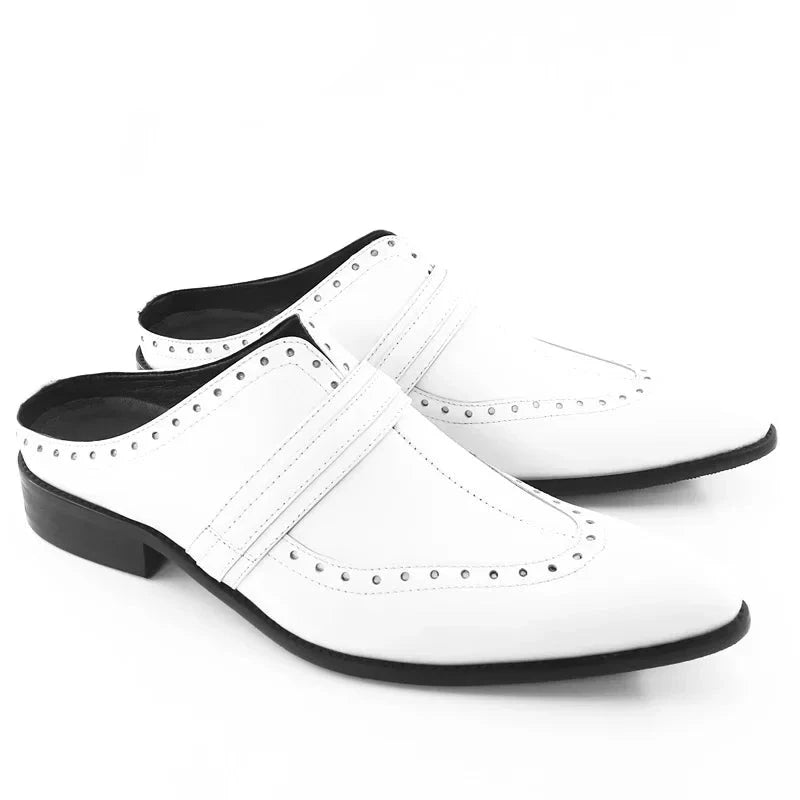 MEN MULES LEATHER HALF SHOES POINTED TOE CASUAL SHOES