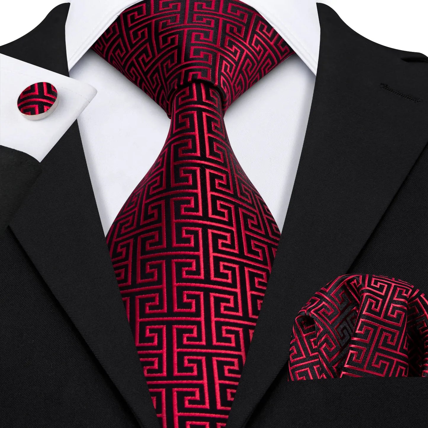 Fashion Red Burgundy Silk Men Tie Set