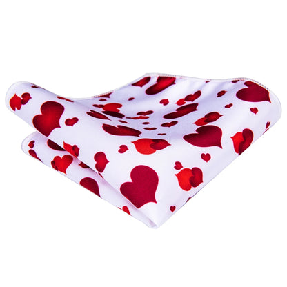 Silk White Red Heart Tie