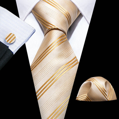 Silk Necktie Pocket Square Cufflinks Set Men Ties