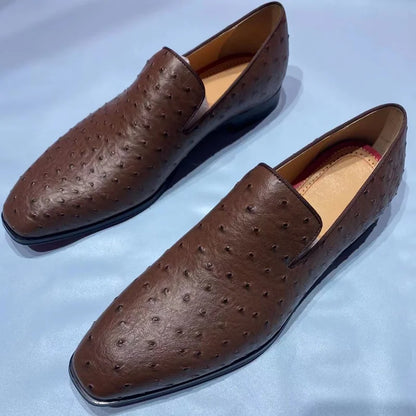 Luxury Slip On Brown Ostrich Leather Loafers Men Shoes