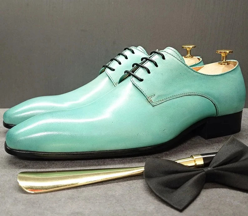 Elegant Light Green Lace Up Pointed Toe Men Shoes