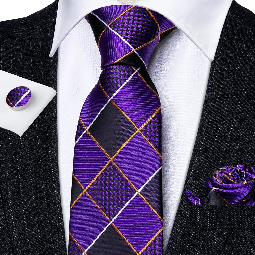 Dark Purple Plaid Silk Men Tie