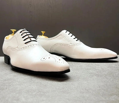 Italian White Black Brogue Oxford Shoes