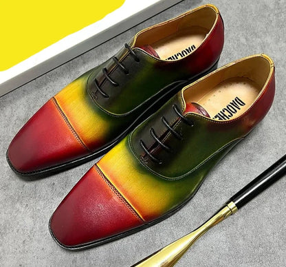 Mixed Colors Lace-Up Square Cap Toe Men Shoes