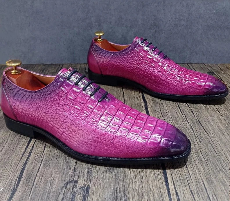 Genuine Purple Crocodile Print Leather Shoes