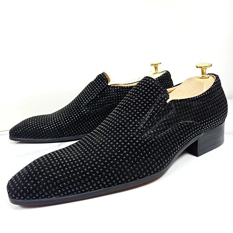 Black Rhinestone Suede Leather Shoes