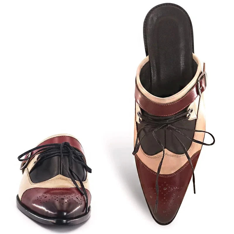 Mixed Color Pointed Genuine Leather Shoes