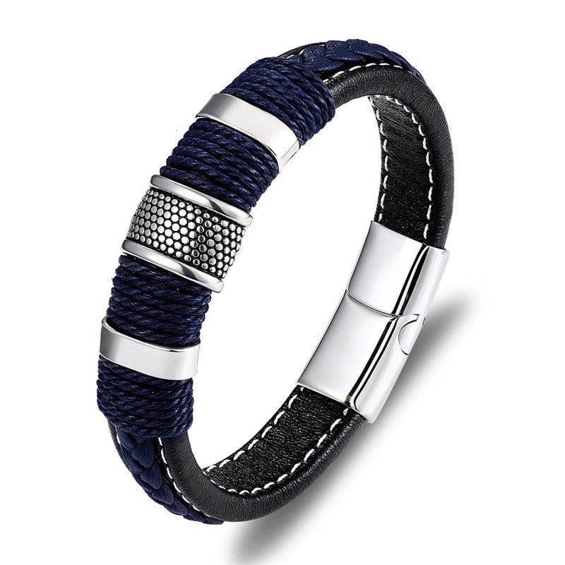 Braided Genuine Blue Leather Bracelet