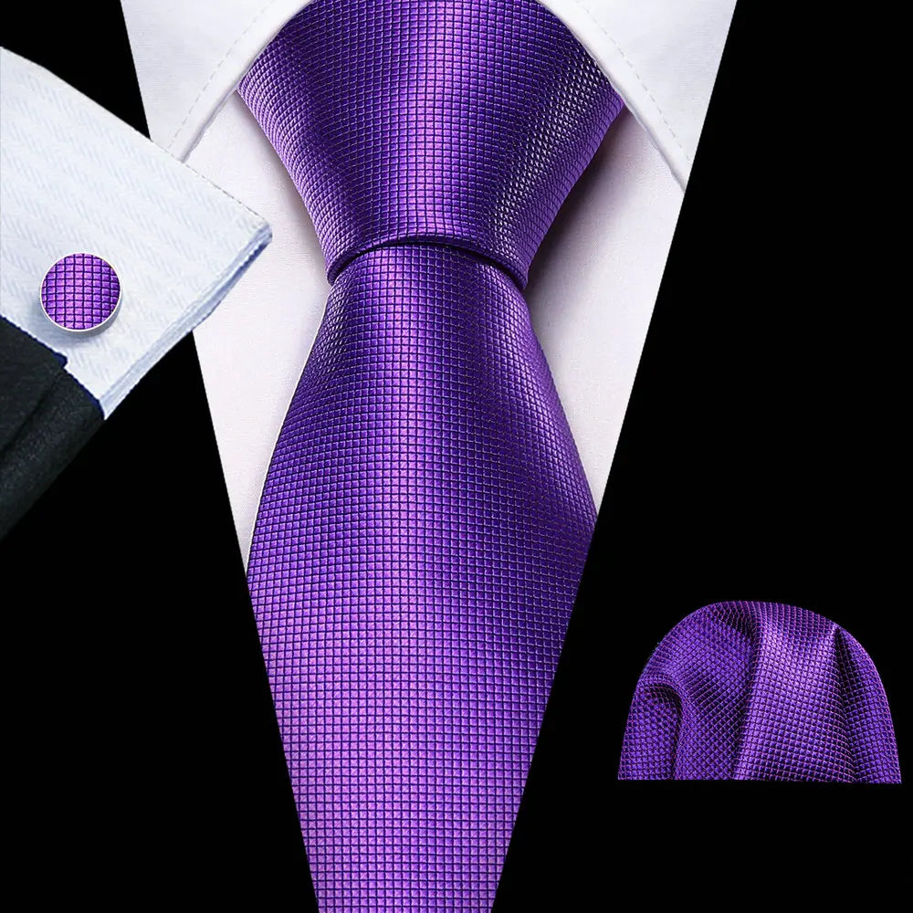 Dark Purple Plaid Silk Men Tie