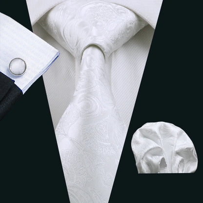 Black White Gray Silver Silk Men Tie