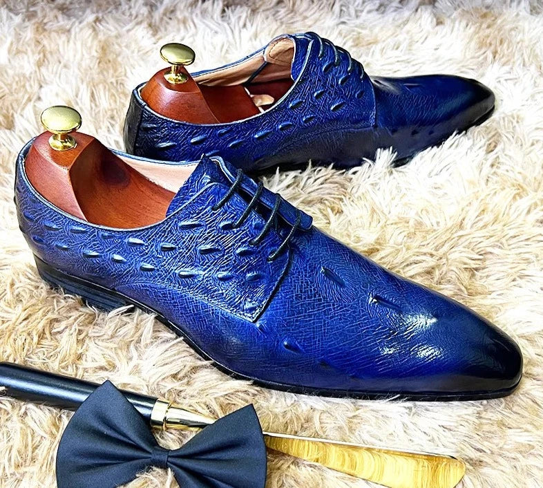 Oxford Italian Blue Black Crocodile Leather Shoes