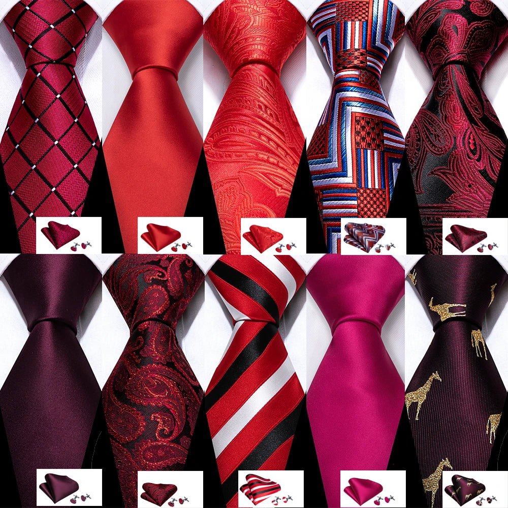 Fashion Red Burgundy Silk Men Tie Set