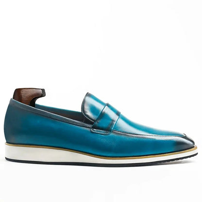 Blue Black Slip-On Genuine Leather Men Shoes