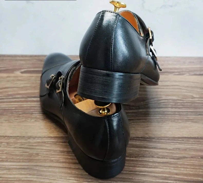 Real Leather Buckle Strap Loafers Men  Shoes