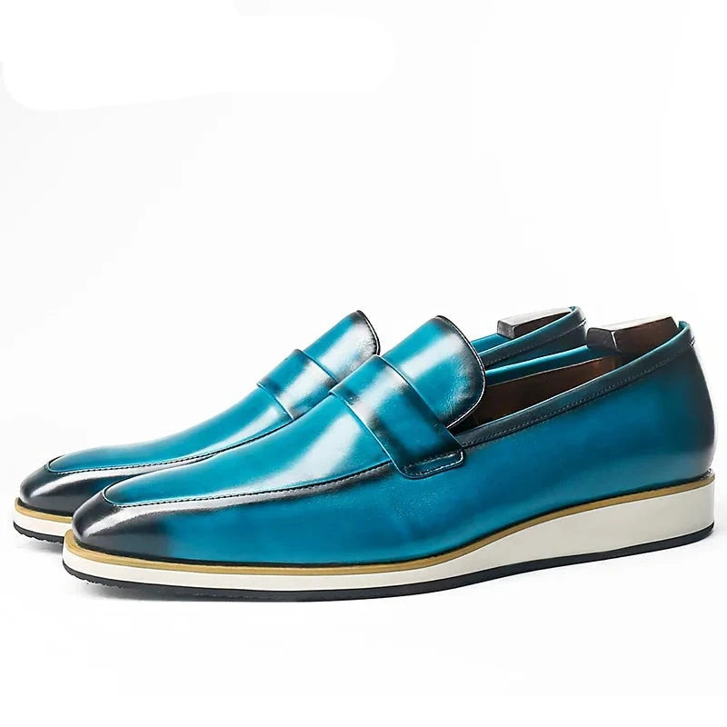 Blue Black Slip-On Genuine Leather Men Shoes