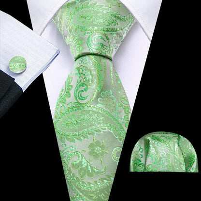 Black Green Silk Mens Ties Set