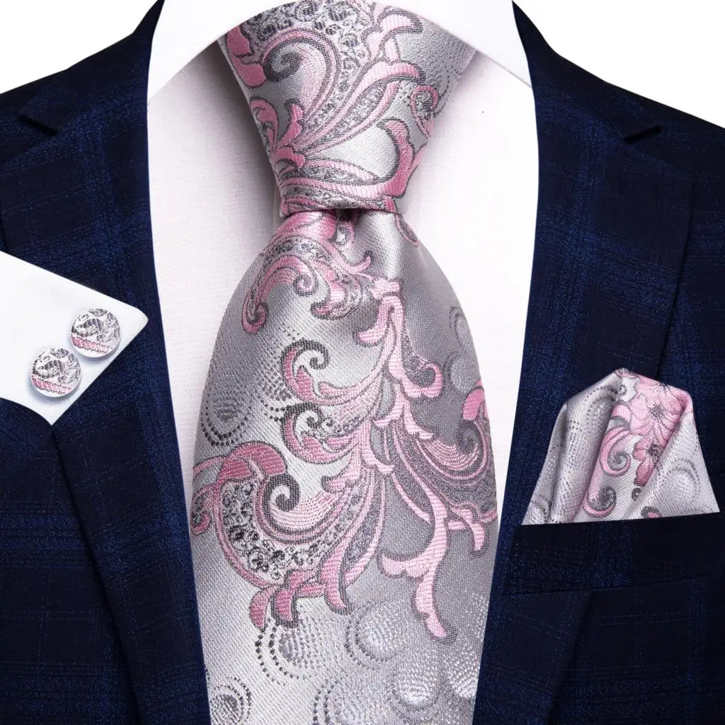 High Quality Champagne Beige Floral Design Silk Tie