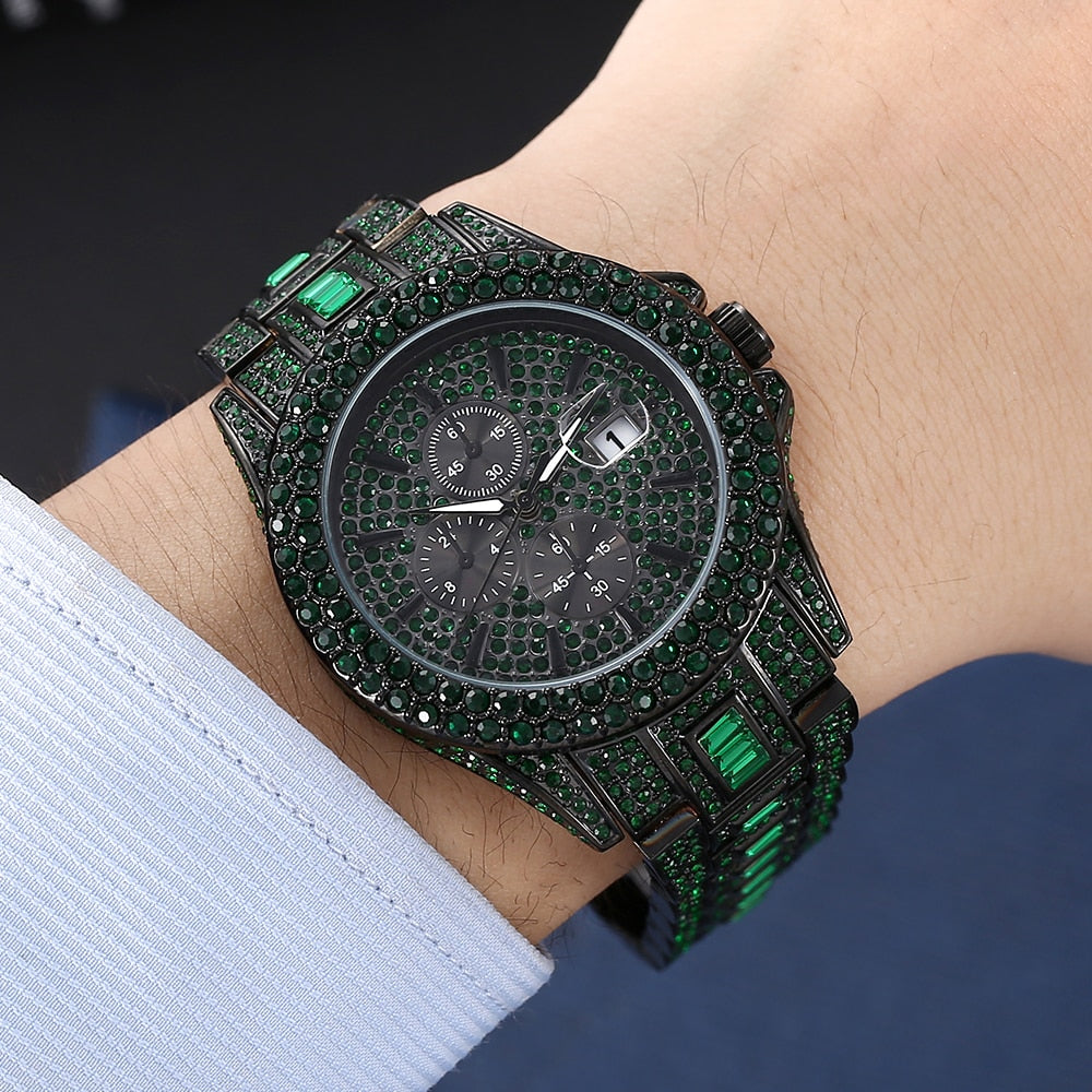 Green Iced Diamond Watches