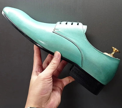 Elegant Light Green Lace Up Pointed Toe Men Shoes