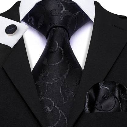 Black White Gray Silver Silk Men Tie