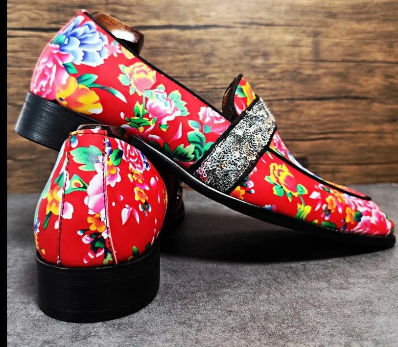 Flower Print Banquet Leather Men Shoes