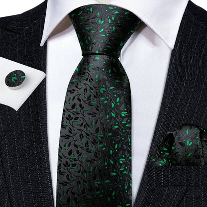 Black Green Silk Mens Ties Set