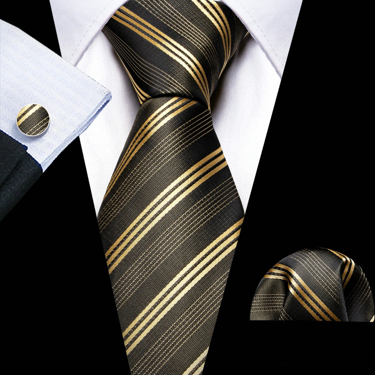 Silk Necktie Pocket Square Cufflinks Set Men Ties