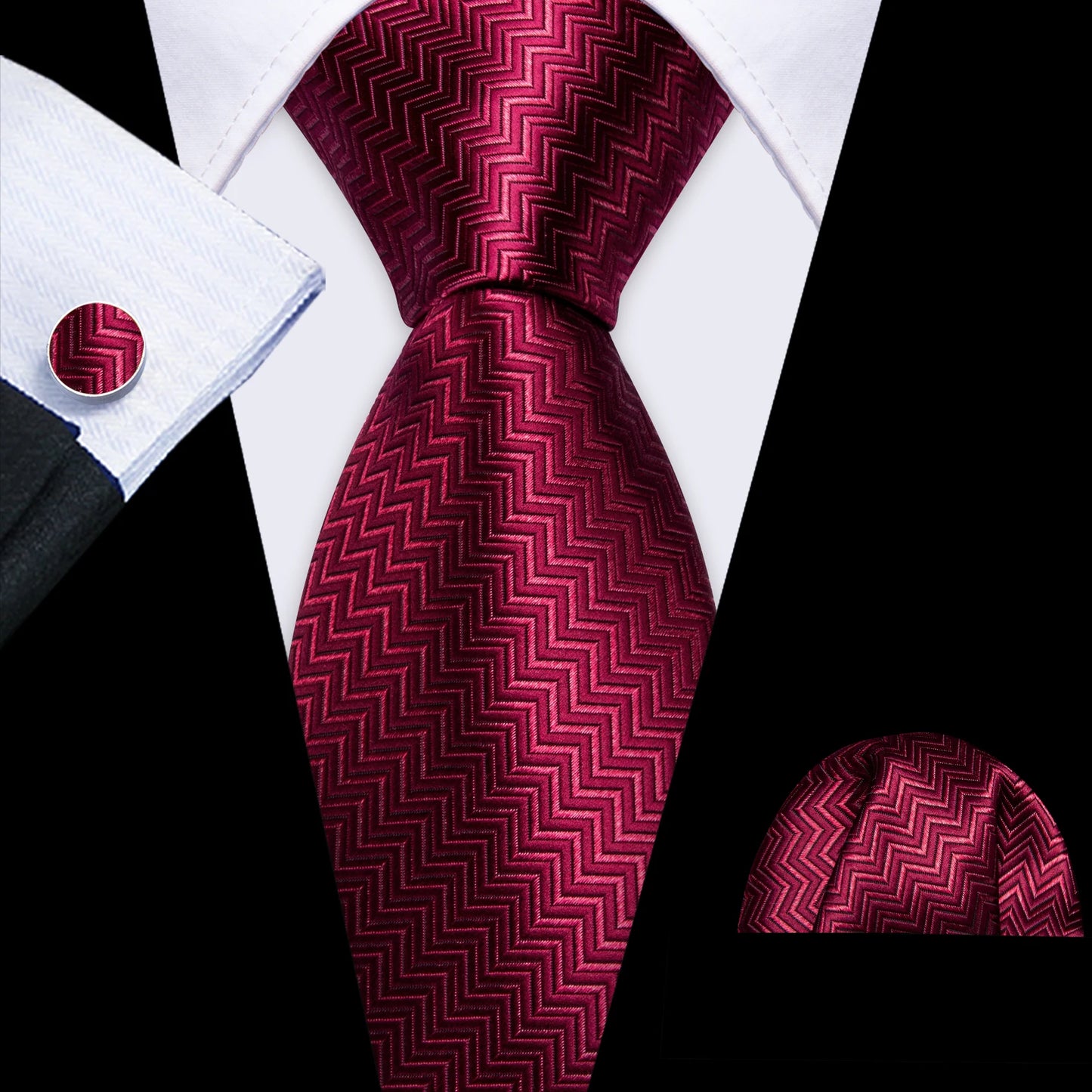 Fashion Red Burgundy Silk Men Tie Set