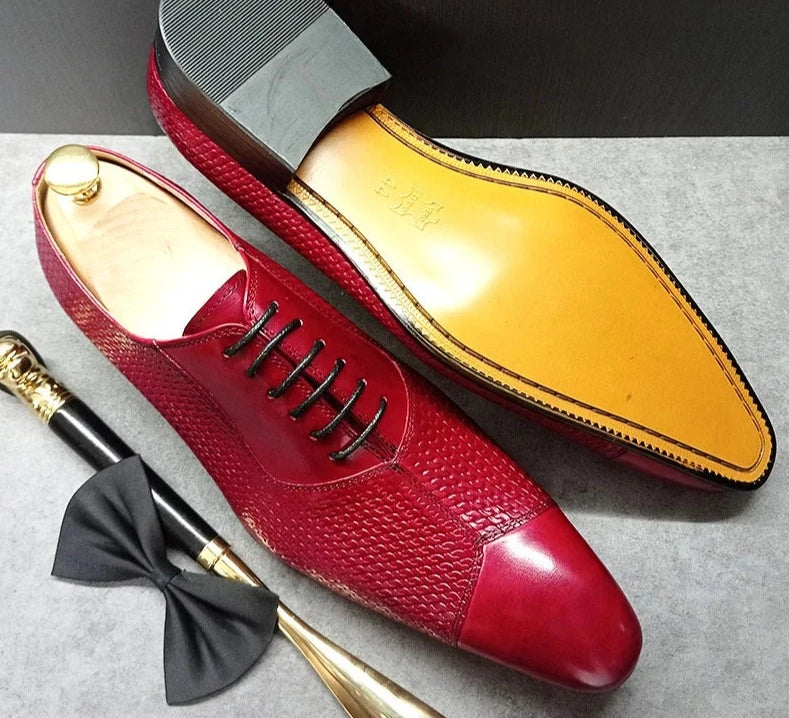 Real Leather Red Pointed Toe Men Shoes