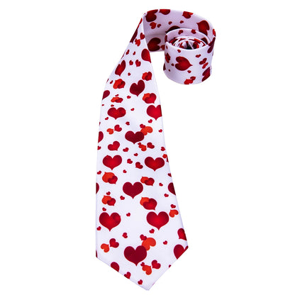 Silk White Red Heart Tie