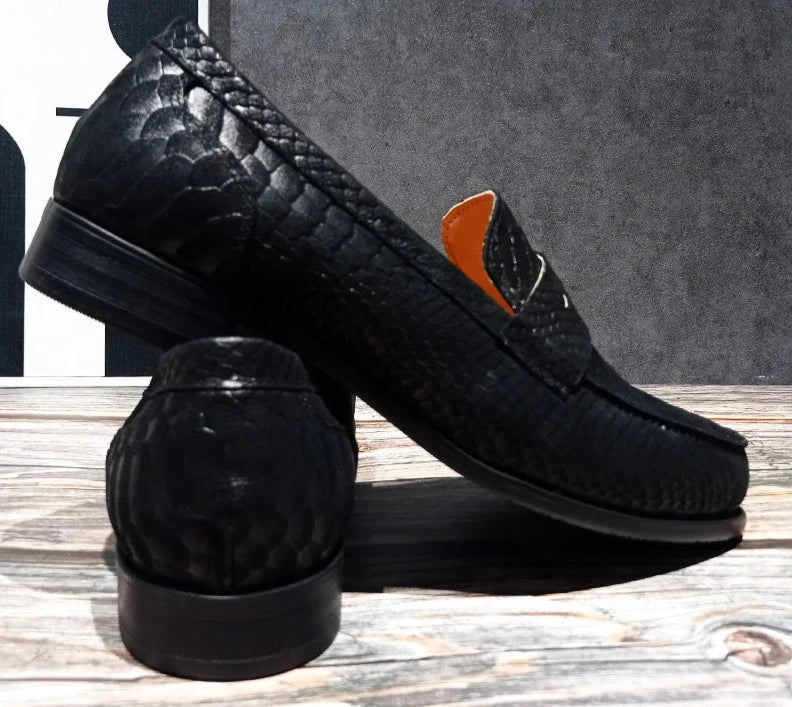 Black Banquet Suede Loafers Leather Men Shoes