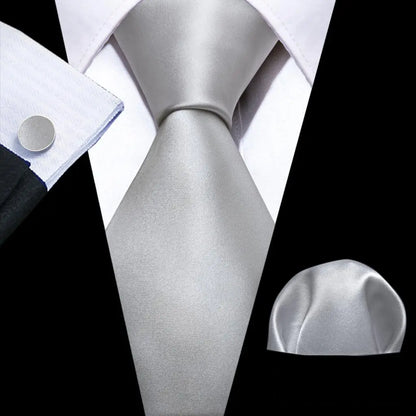 Black White Gray Silver Silk Men Tie