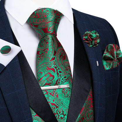 Unique Floral Paisley Vest And Tie Set