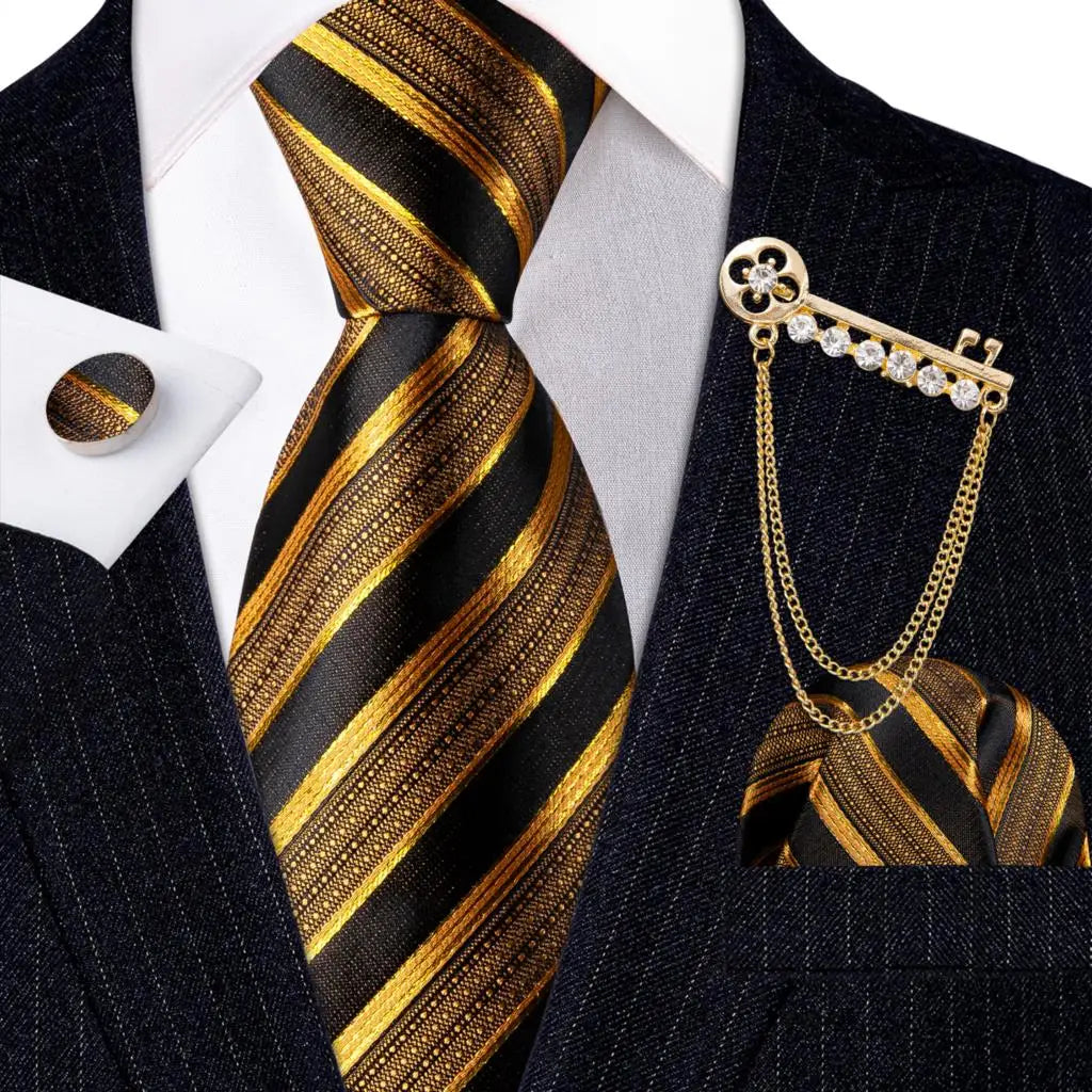 Gold Black Jacquard Silk Men Tie