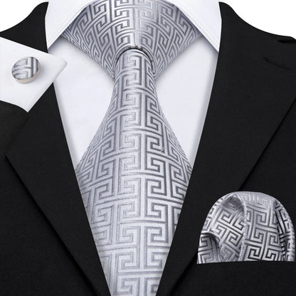 Black White Gray Silver Silk Men Tie