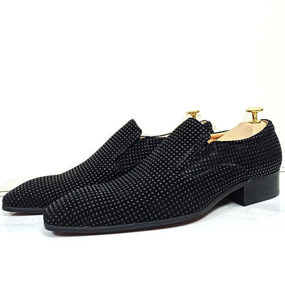 Black Rhinestone Suede Leather Shoes