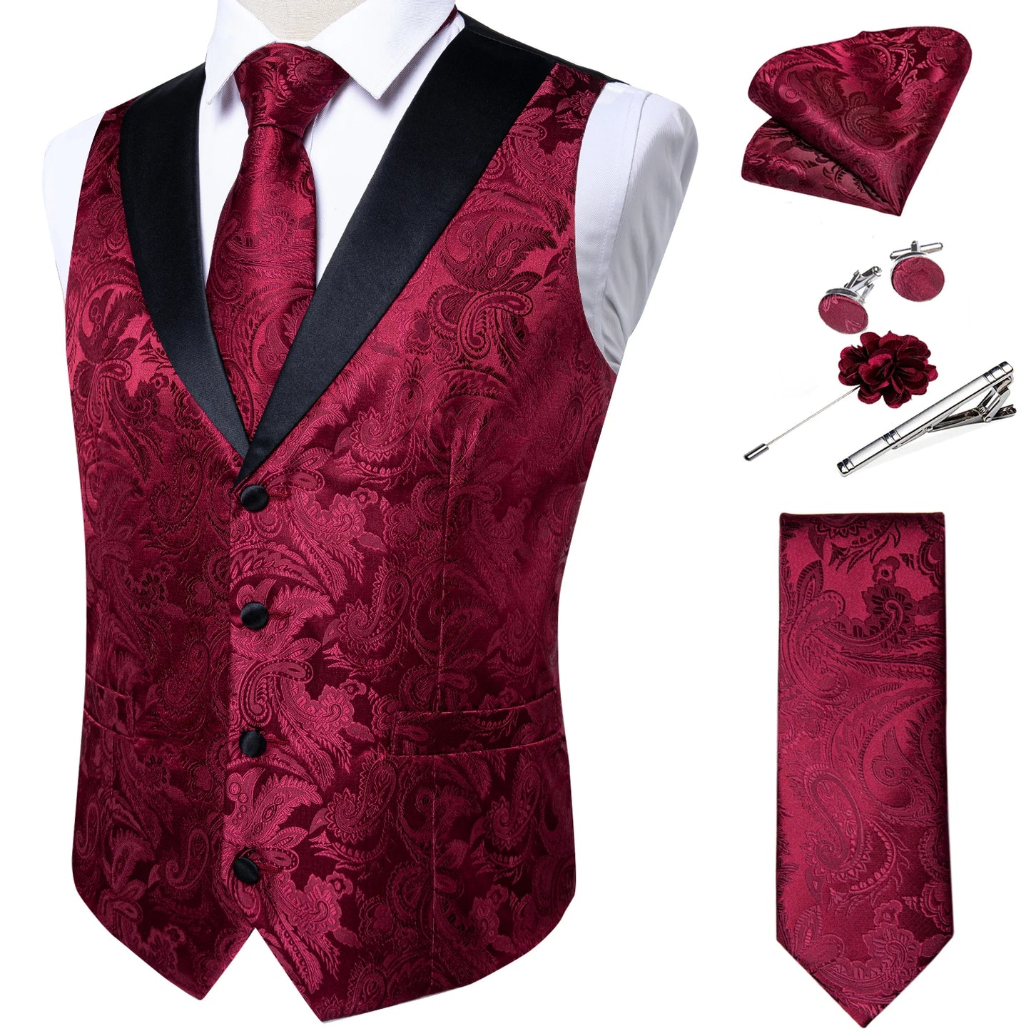 Unique Floral Paisley Vest And Tie Set