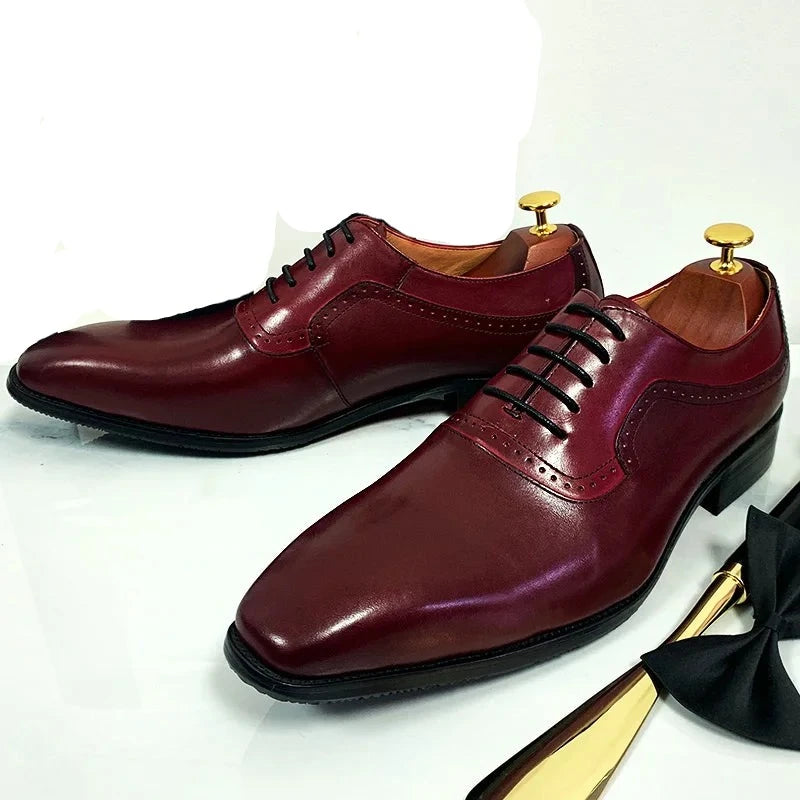 Luxury Italian Lace Up Red Pointed Toe Men Shoes