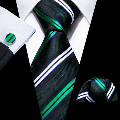 Black Green Silk Mens Ties Set