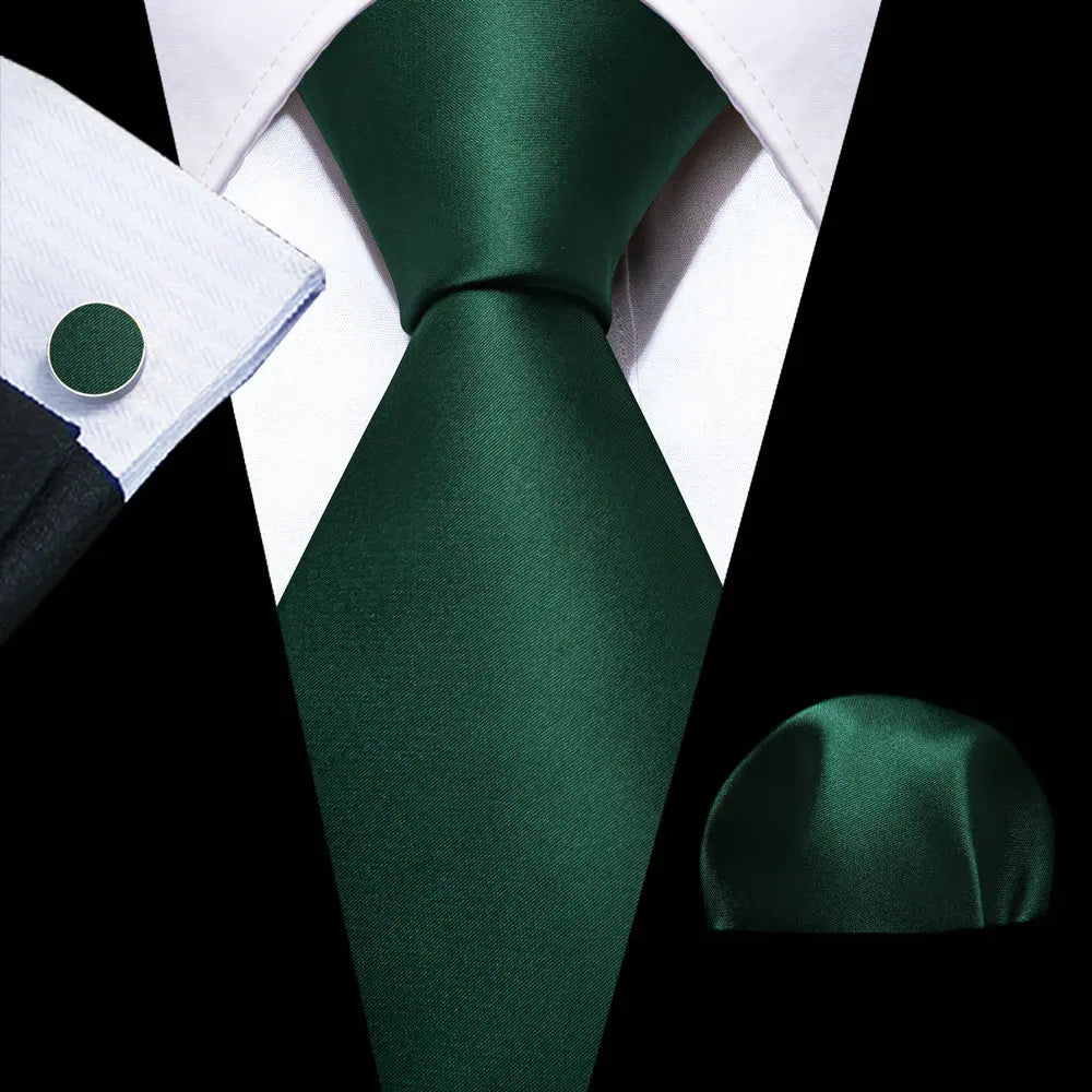 Black Green Silk Mens Ties Set