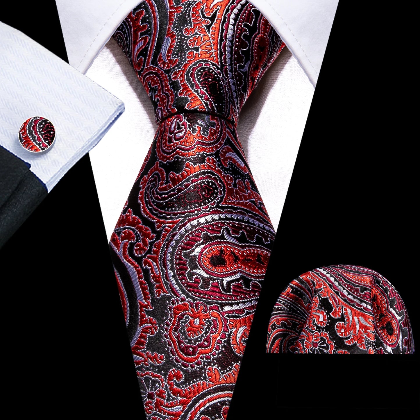 Fashion Red Burgundy Silk Men Tie Set