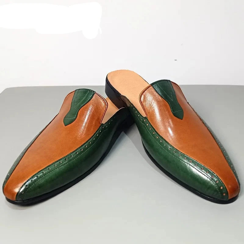 Mule's Green Mixed Brown Genuine Leather Shoes