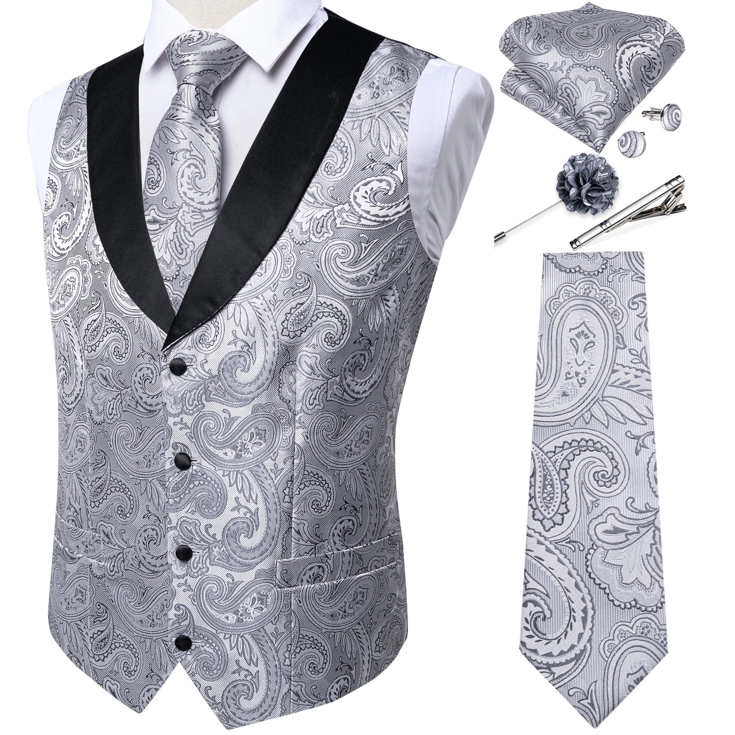 Unique Floral Paisley Vest And Tie Set